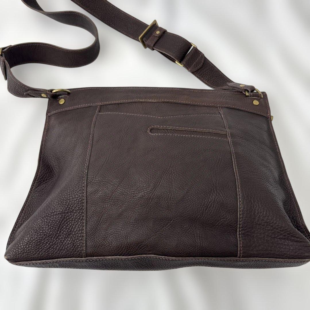 美品　ダンゲンテン　ショルダーバッグ　茶　シボ革　ターンロック　A4可