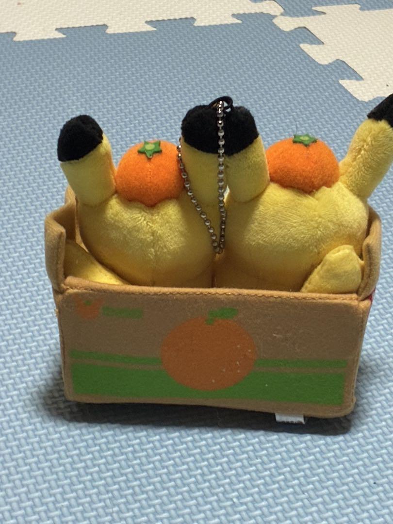 ペアピカチュウとえひめみかん　ぬいぐるみ　愛媛みかん　えひめみかん　愛媛　えひめ ピカチュウ、みかん箱に入る。ライチュウ＆ピチューと愛媛みかん