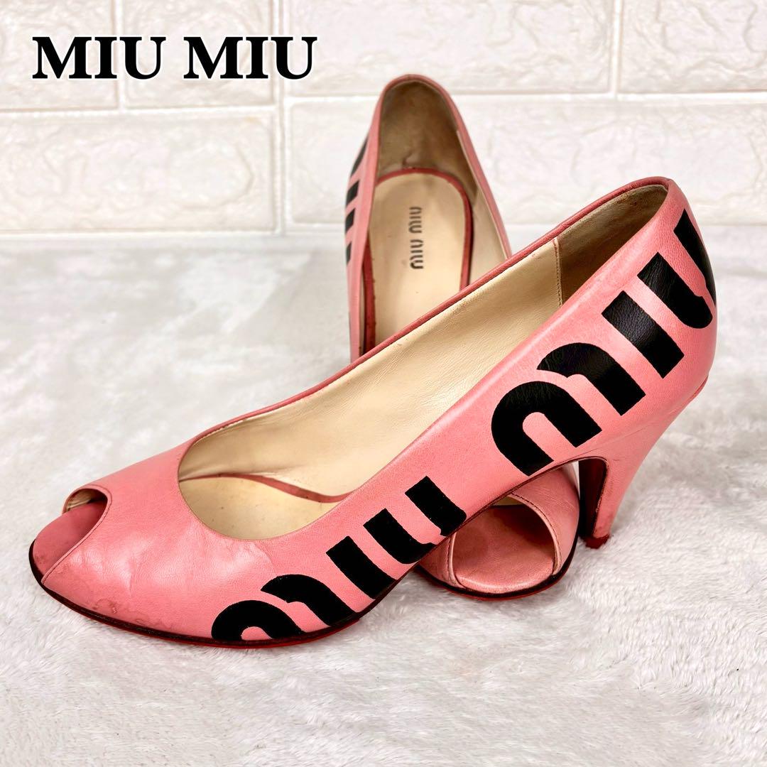 MIU MIU ミュウミュウ ロゴ パンプス ヒール オープントゥ ピンク