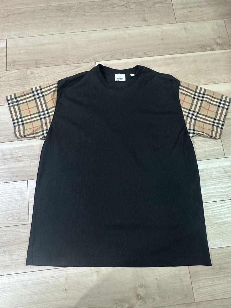 BURBERRY チェック柄袖 ブラック Tシャツ M