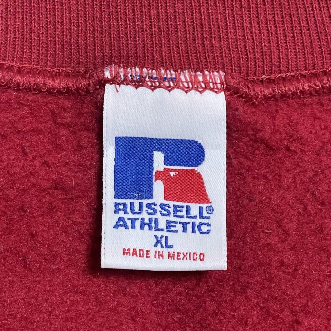 90s RUSSELL ATHLETIC スウェット 無地 赤 レッド 前V メンズ