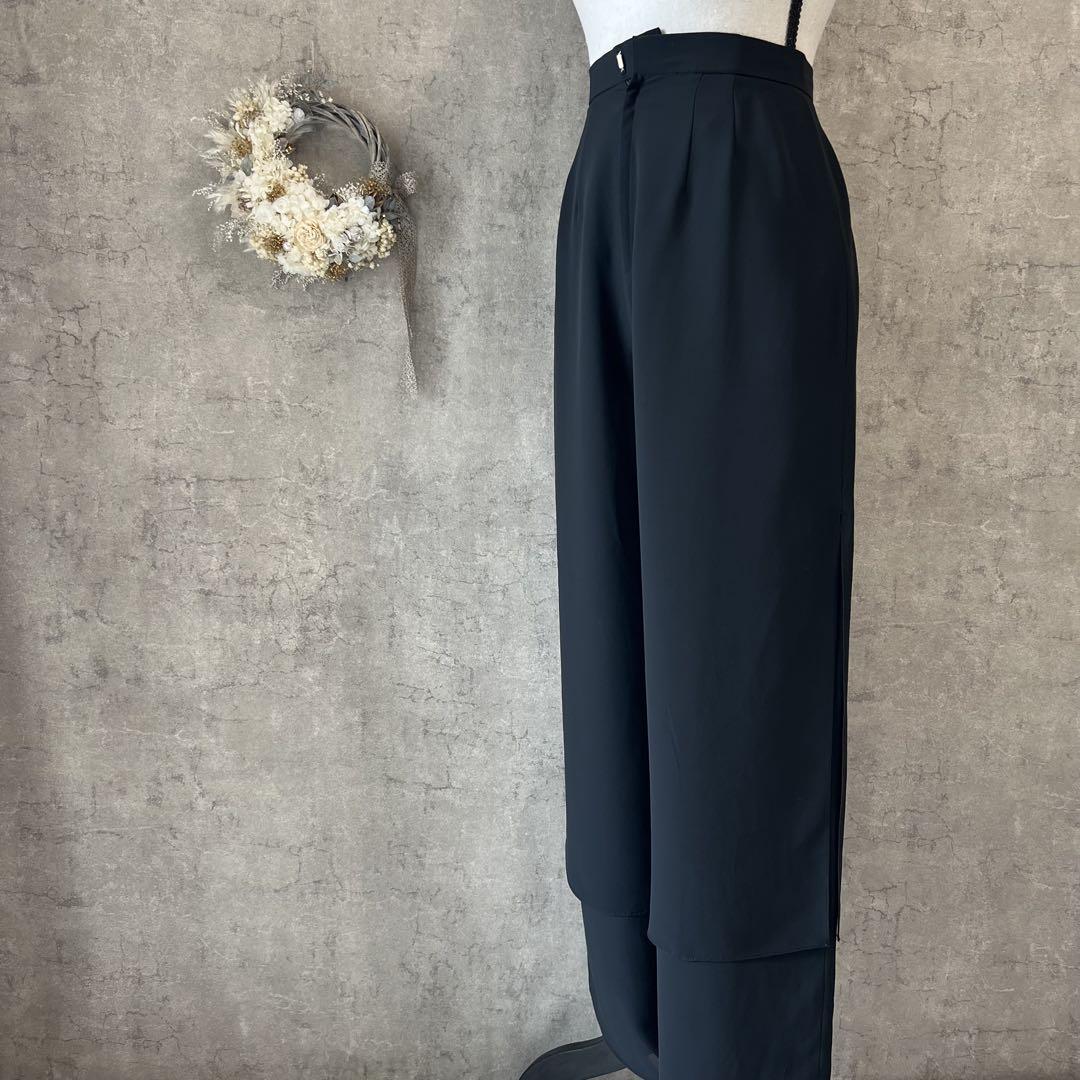 美品【ワイドパンツ】黒　M プリーツ　スリット　ハイウエスト礼服仕事　フォーマル