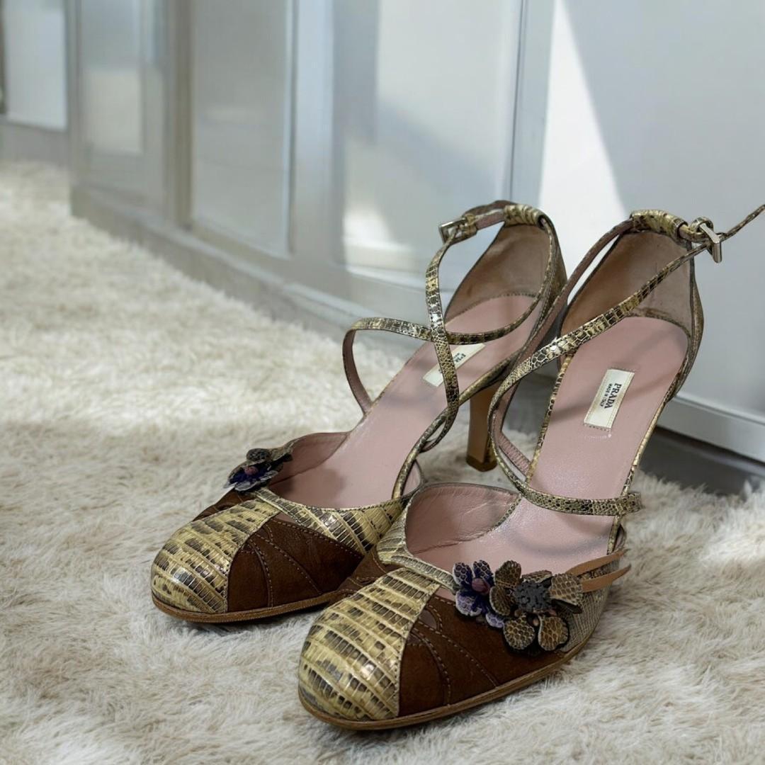 プラダ レザー アンクルストラップ パンプス ヒール ブラック 黒 PRADA プラダ レザー アンクルストラップ ヒール パンプス