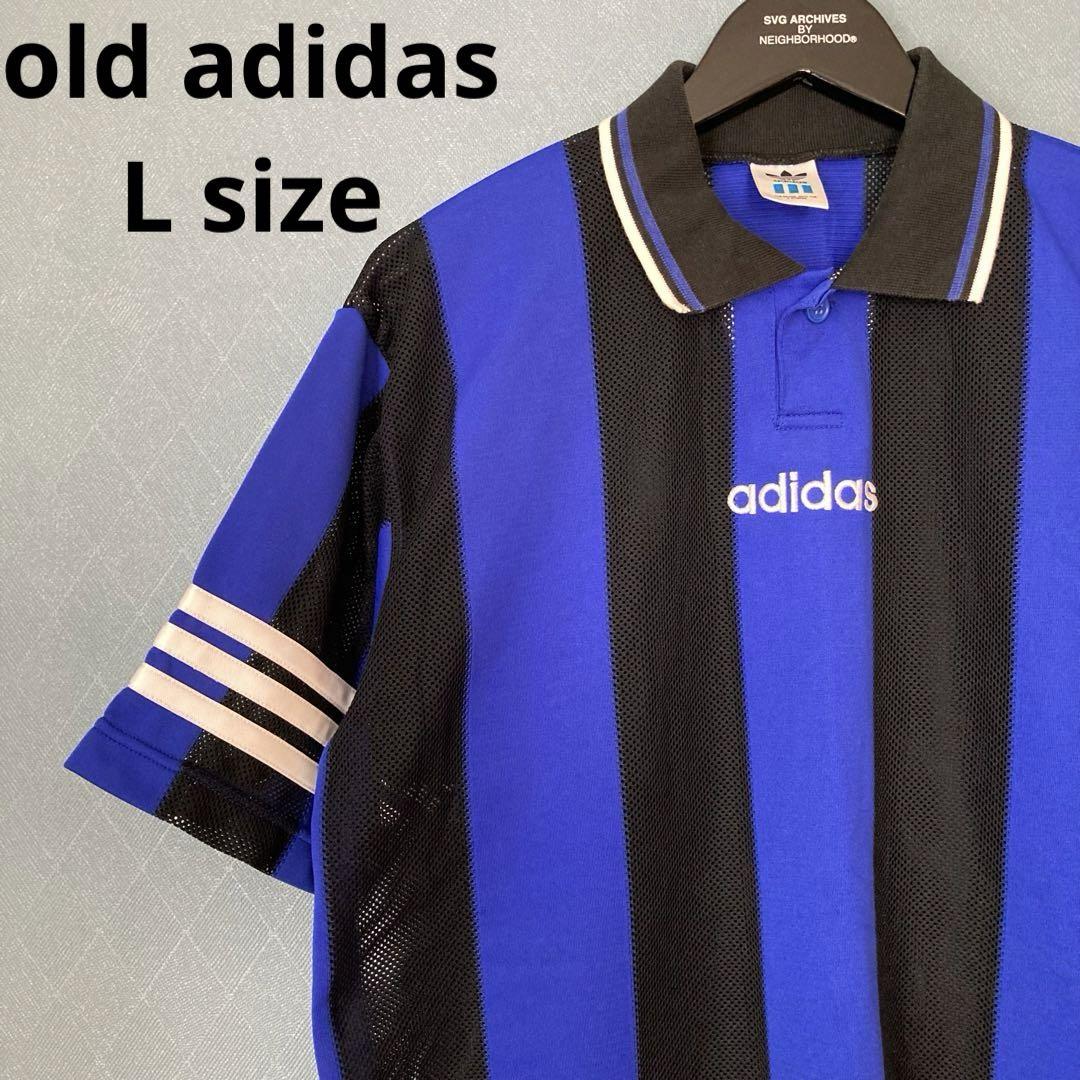 old adidas ユーロサッカーシャツ 衿 日本製 デサント ストライプ