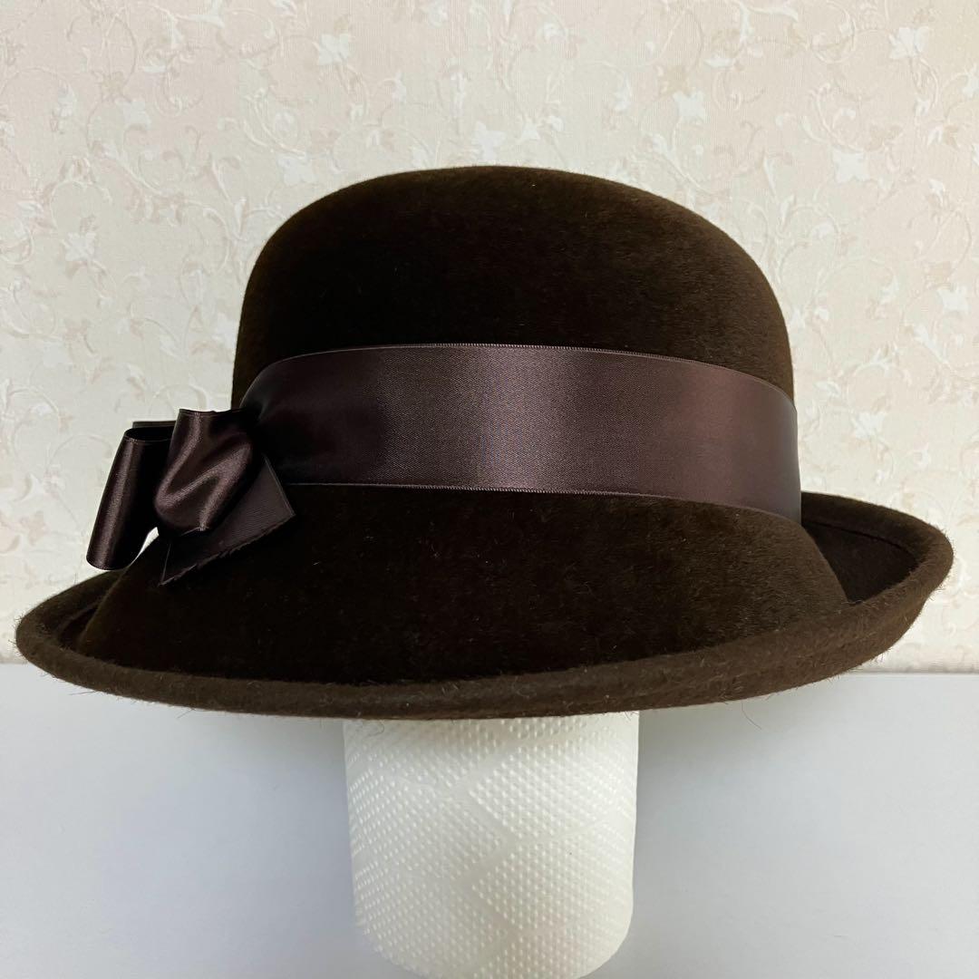 【美品】 Maxim マキシン ウールフェルトハット 茶 リボン