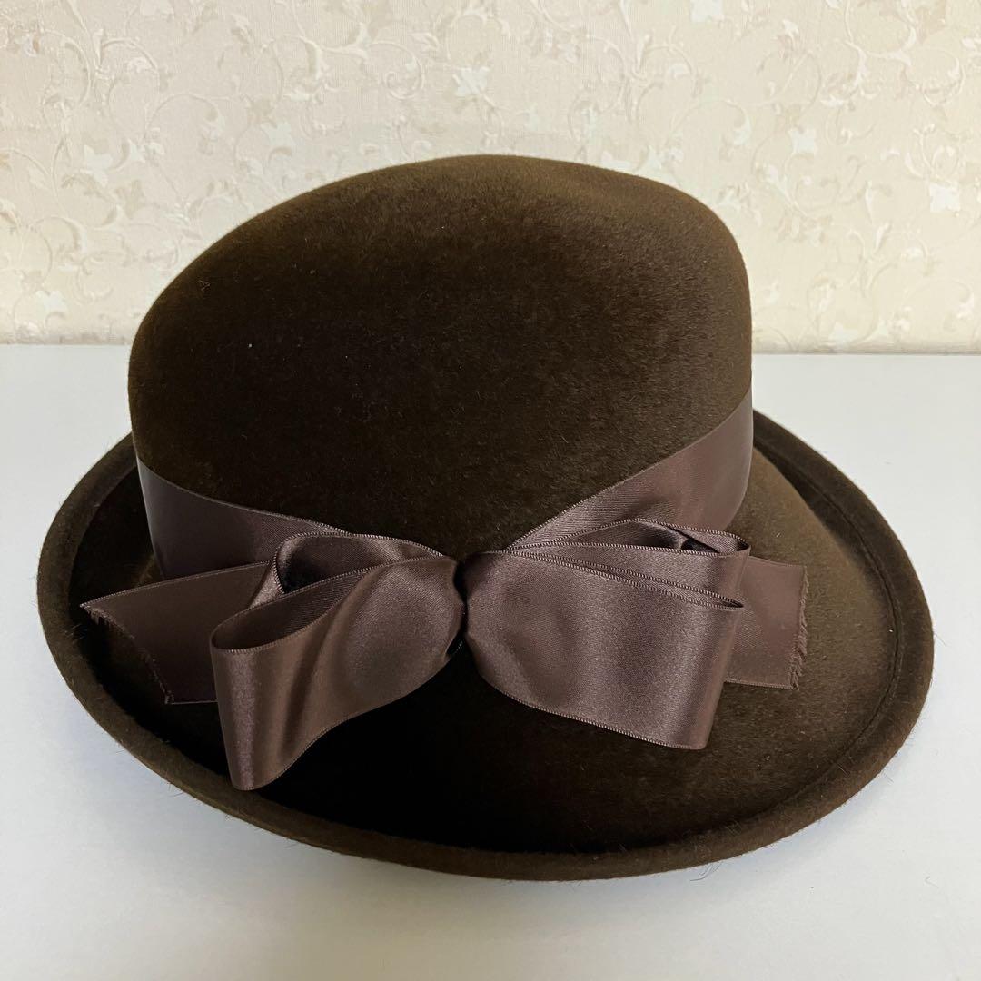 【美品】 Maxim マキシン ウールフェルトハット 茶 リボン
