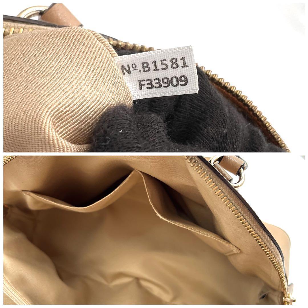 【値下】コーチ ベージュ ブラウン ハンドバッグ　巾着袋 COACHコーチベージュブラウンさショルダーバックハンドバッグ
