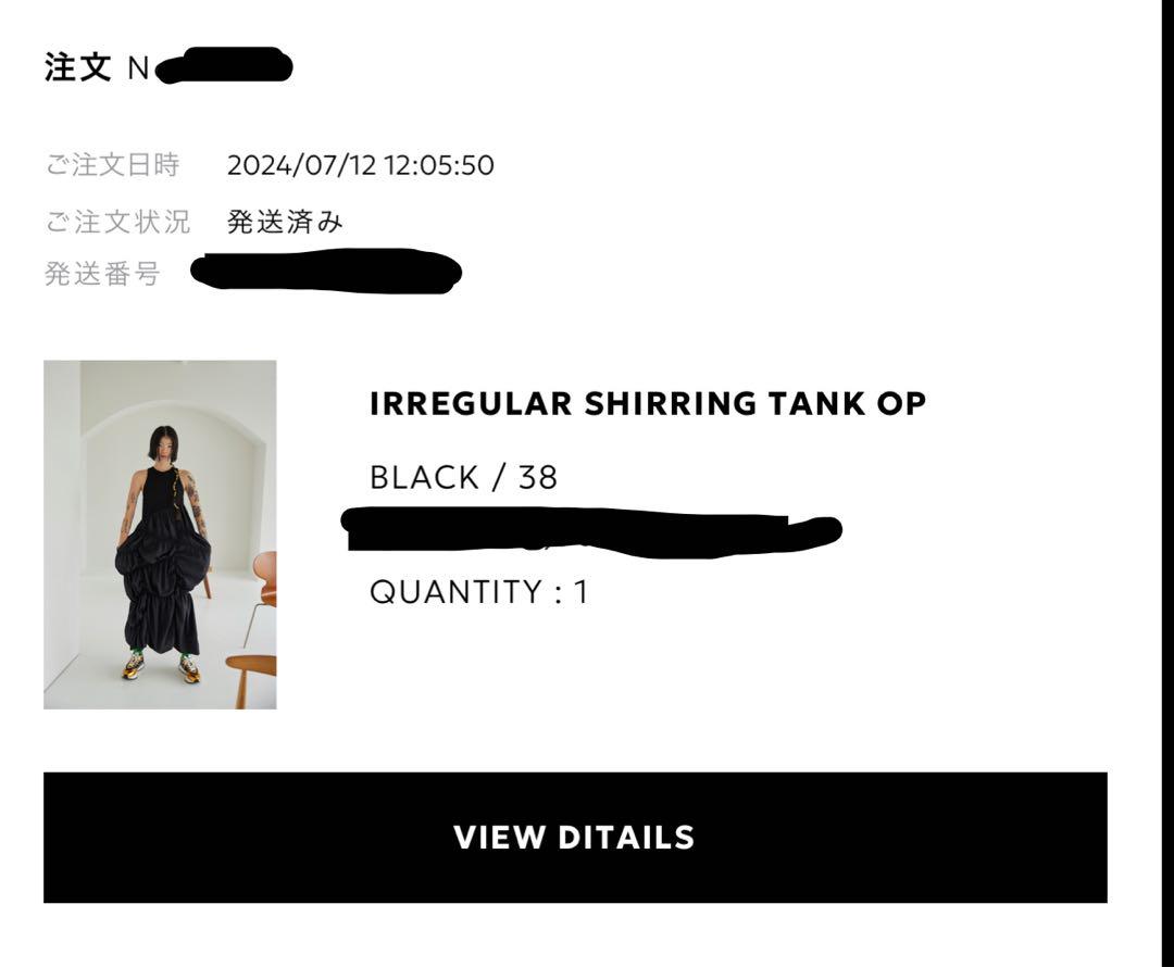 ワンピース OMMO IRREGULAR SHIRRING TANK OP 38