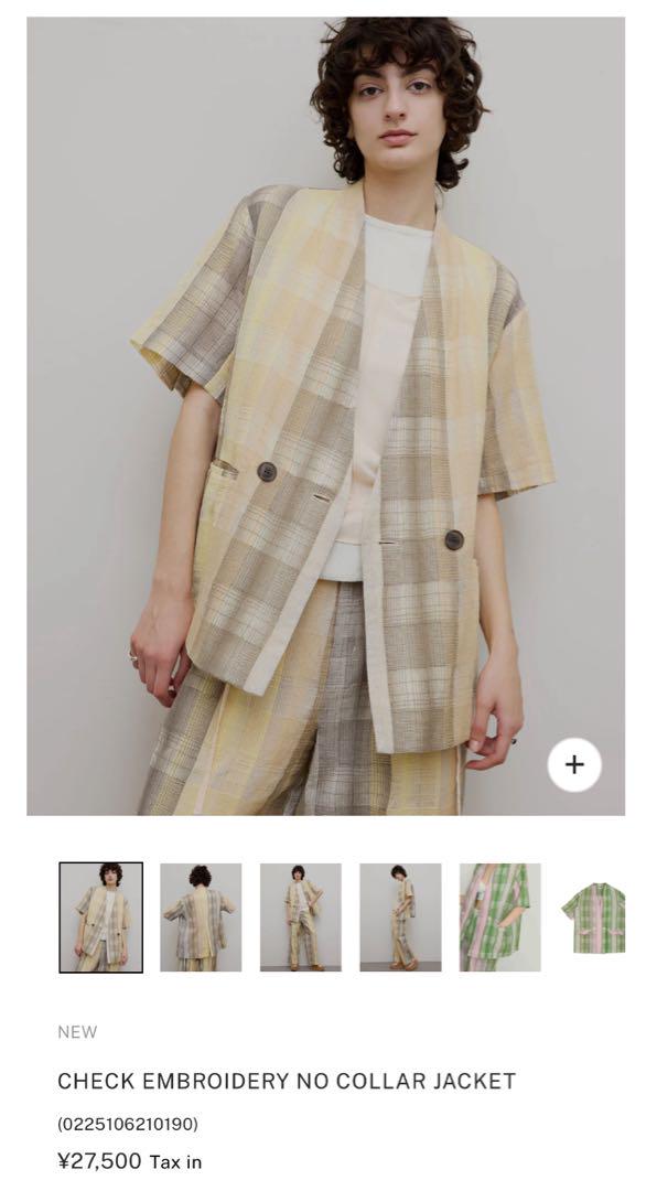 ジャケット・アウター AMERI CHECK EMBROIDERY NO COLLAR JACKET