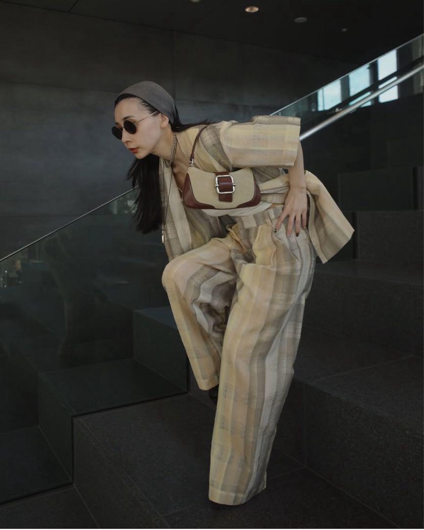 ジャケット・アウター AMERI CHECK EMBROIDERY NO COLLAR JACKET