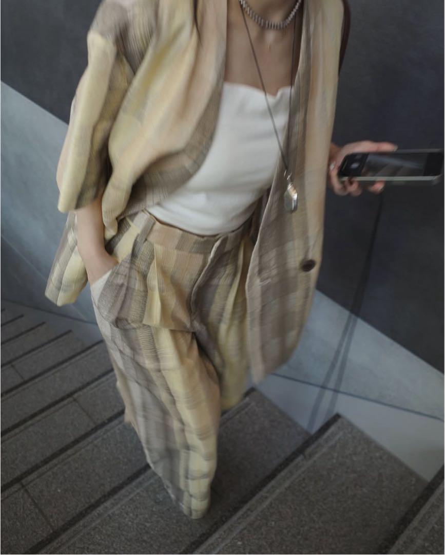 ジャケット・アウター AMERI CHECK EMBROIDERY NO COLLAR JACKET