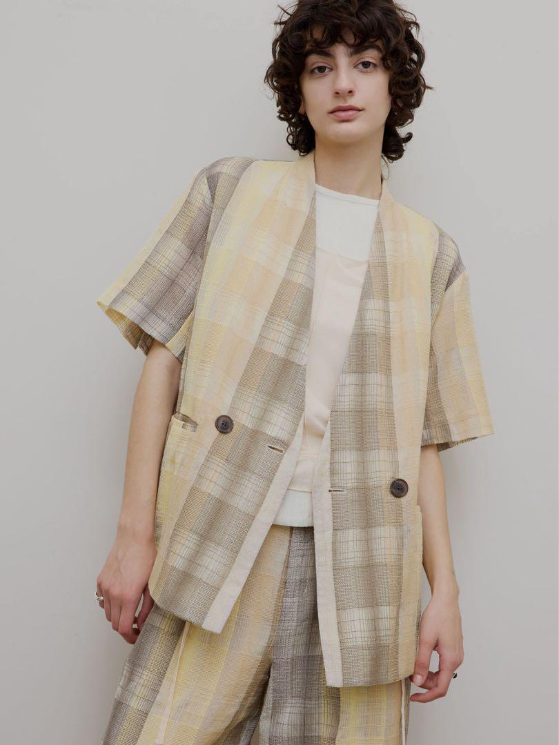 ジャケット・アウター AMERI CHECK EMBROIDERY NO COLLAR JACKET