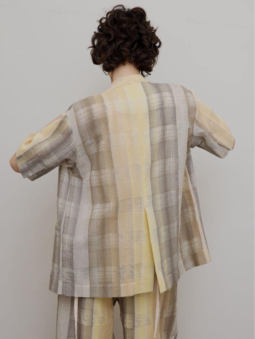 ジャケット・アウター AMERI CHECK EMBROIDERY NO COLLAR JACKET