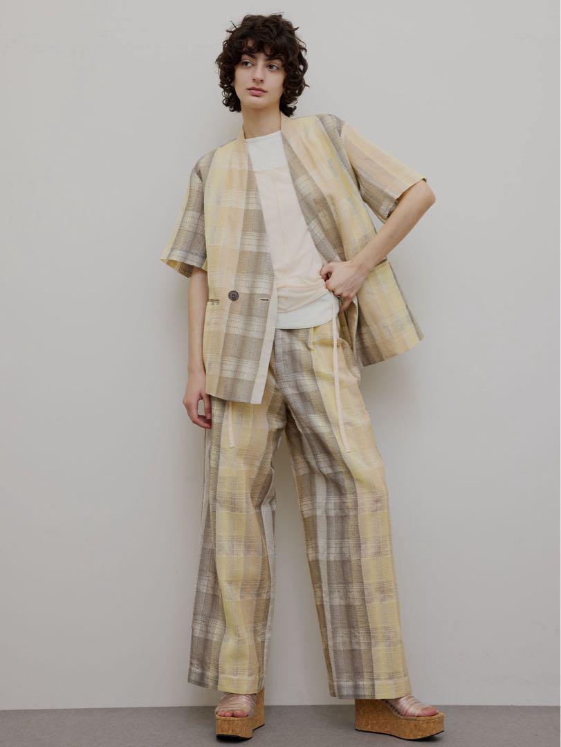 ジャケット・アウター AMERI CHECK EMBROIDERY NO COLLAR JACKET