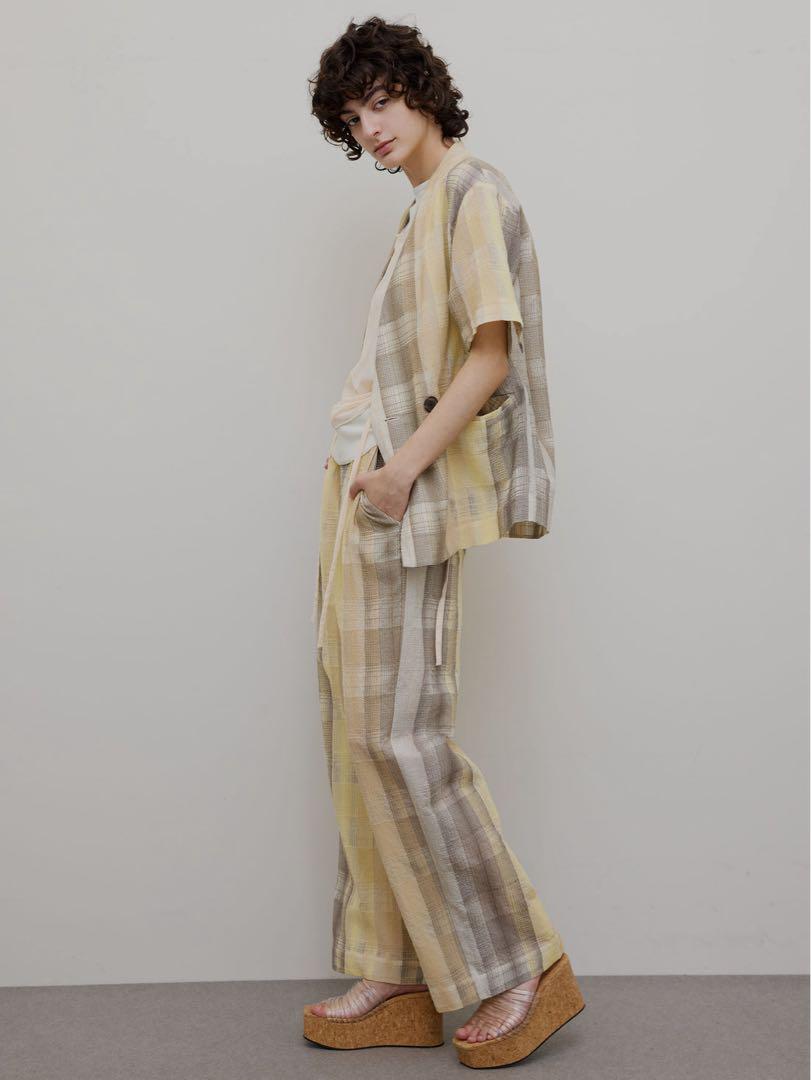 ジャケット・アウター AMERI CHECK EMBROIDERY NO COLLAR JACKET