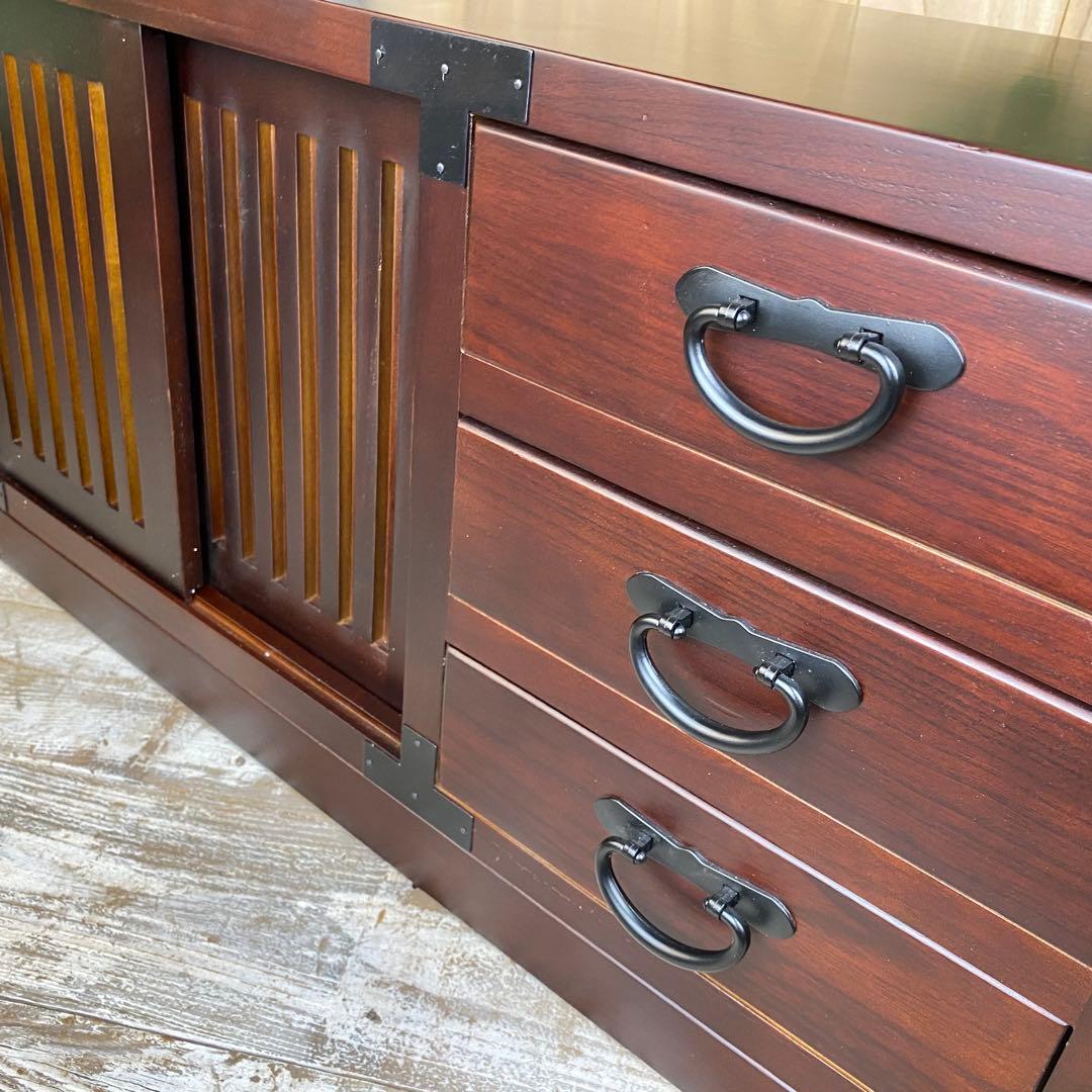 民芸家具引き戸付きタンスチェスト2点セット木製桐材天然無垢飾り棚収納家具和箪笥