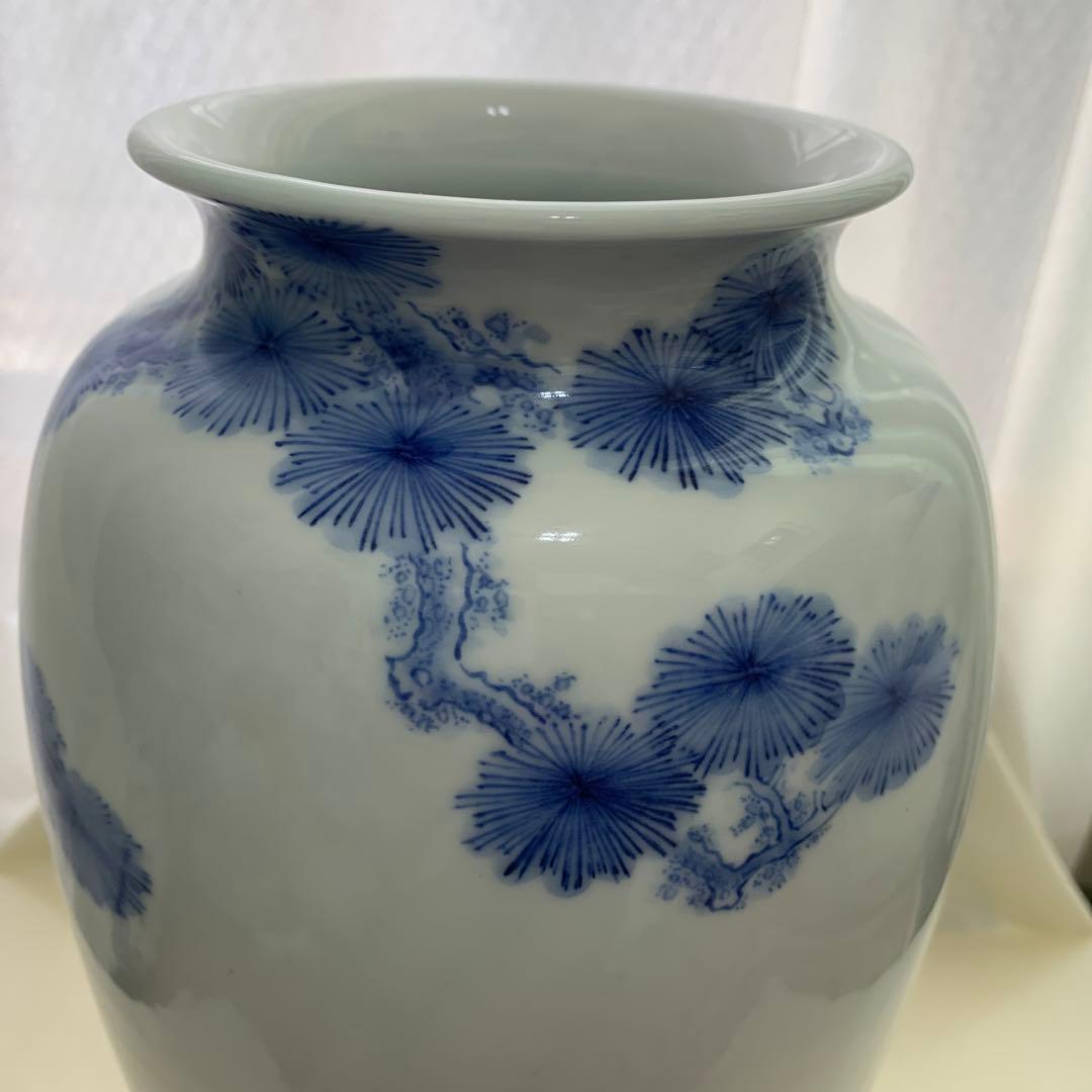 平戸 三川内焼 陽山作 松の図 染付 花瓶 上品なスタイル 14950円 www