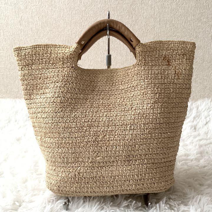 ヘレンカミンスキー かごバッグ ラフィア レザー 茶系 トートバッグ ロゴ金具