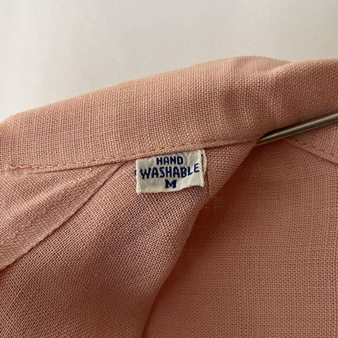 50s レーヨン ループカラー ハンドステッチ 長袖 シャツ ピンク ビンテージ