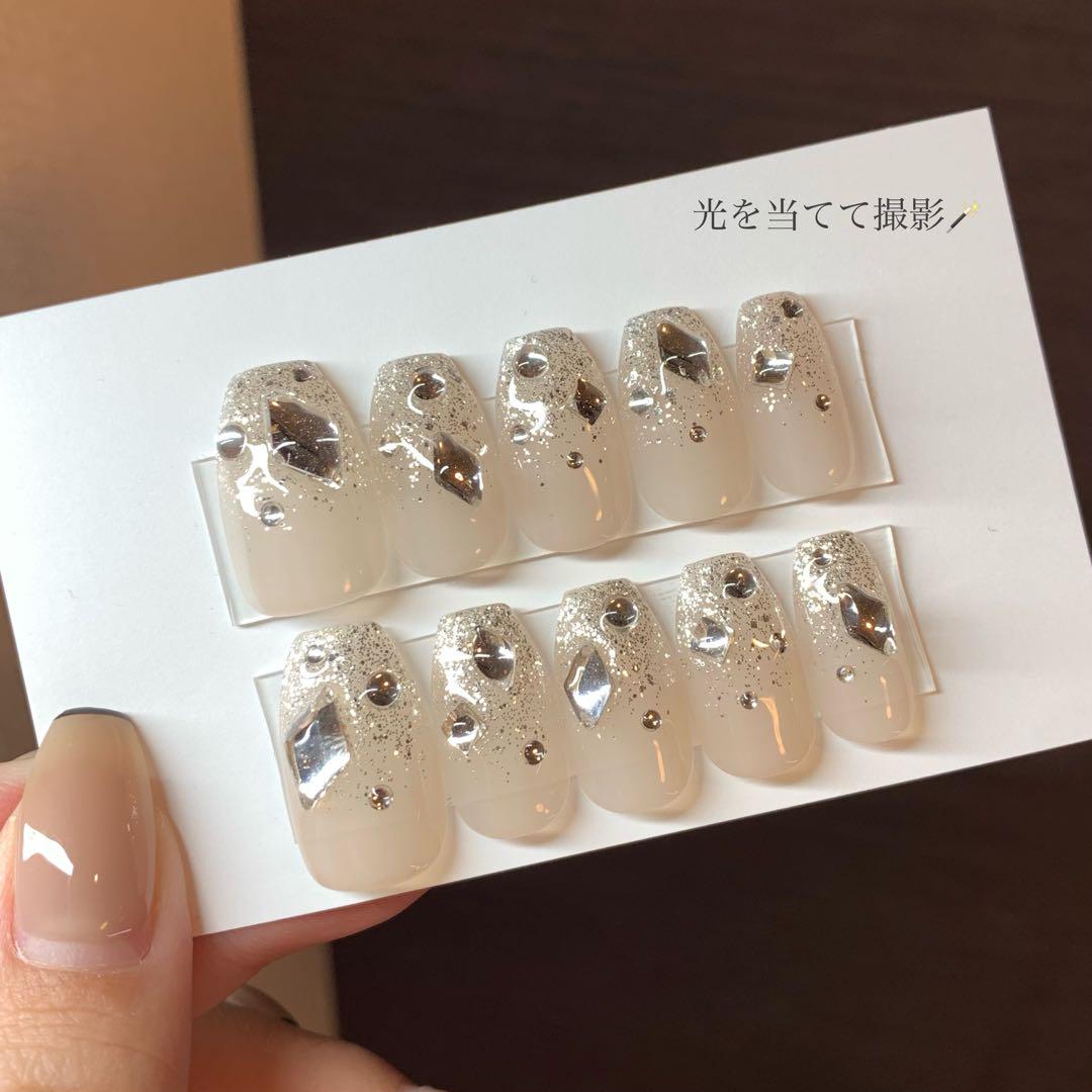 51))ワンホン ストーンネイル フレンチガーリー ネイルチップ 韓国 y2k