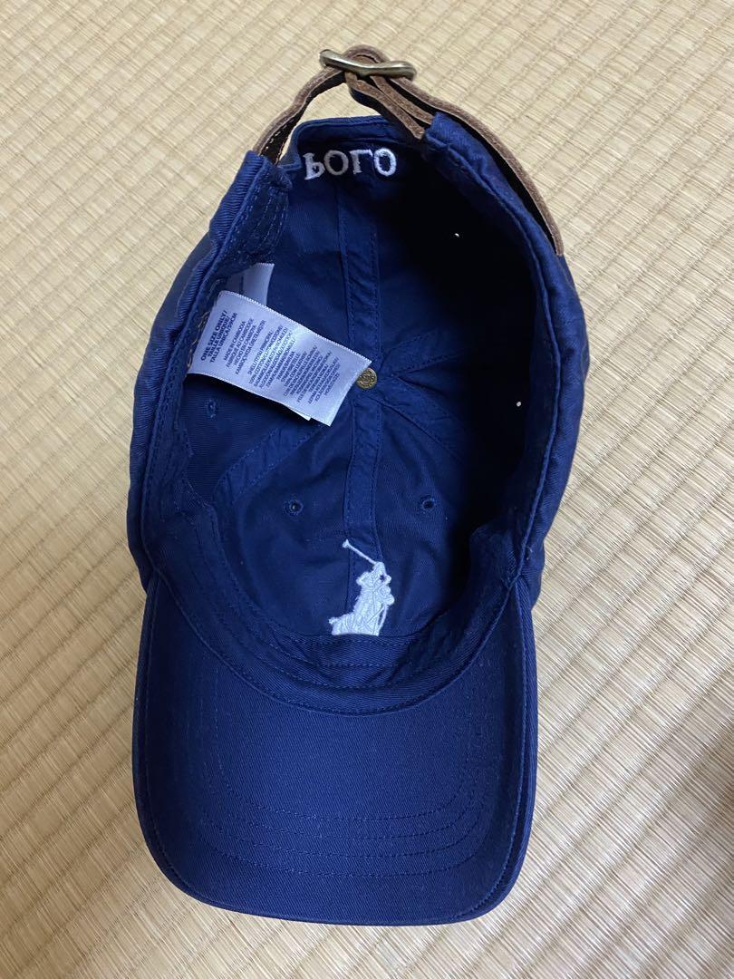 極美品 poloラルフローレンキャップ 正規品 ネイビー 牛革