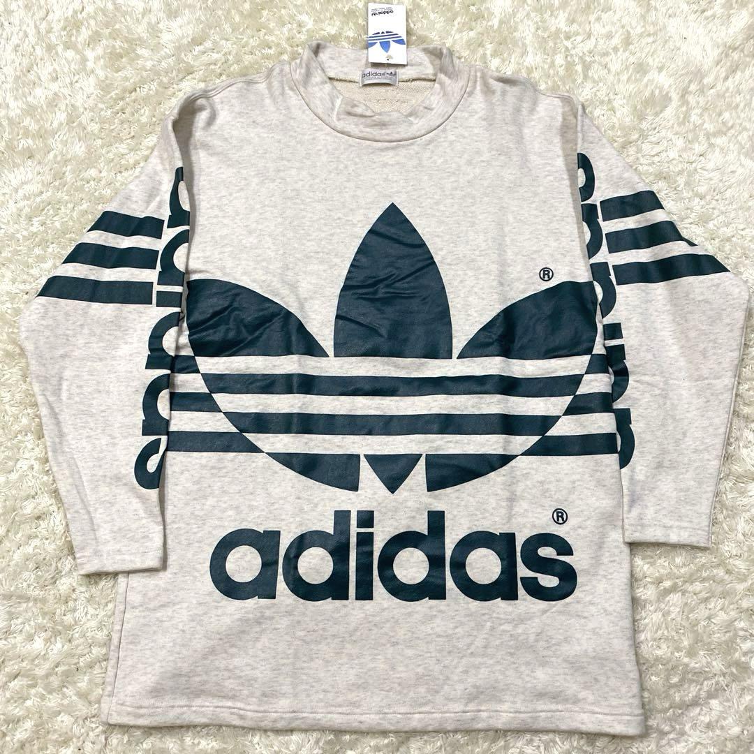 ⑧新品！80s 90s アディダス　スウェット　デカロゴ　モックネック