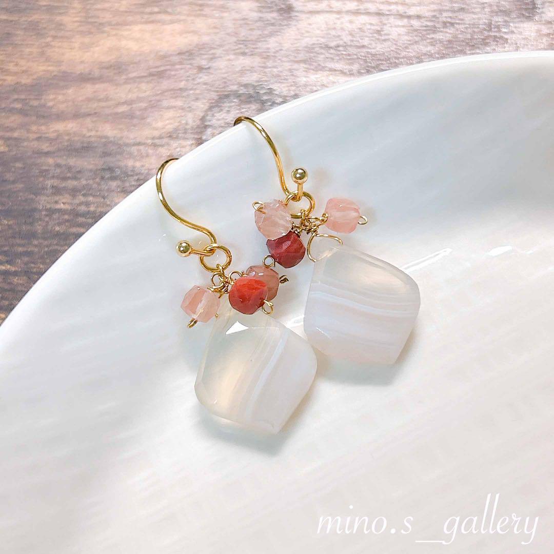 【新作入荷!!】 バンデッドアゲート リーフカット✳︎天然石ピアス&イヤリング ピアス