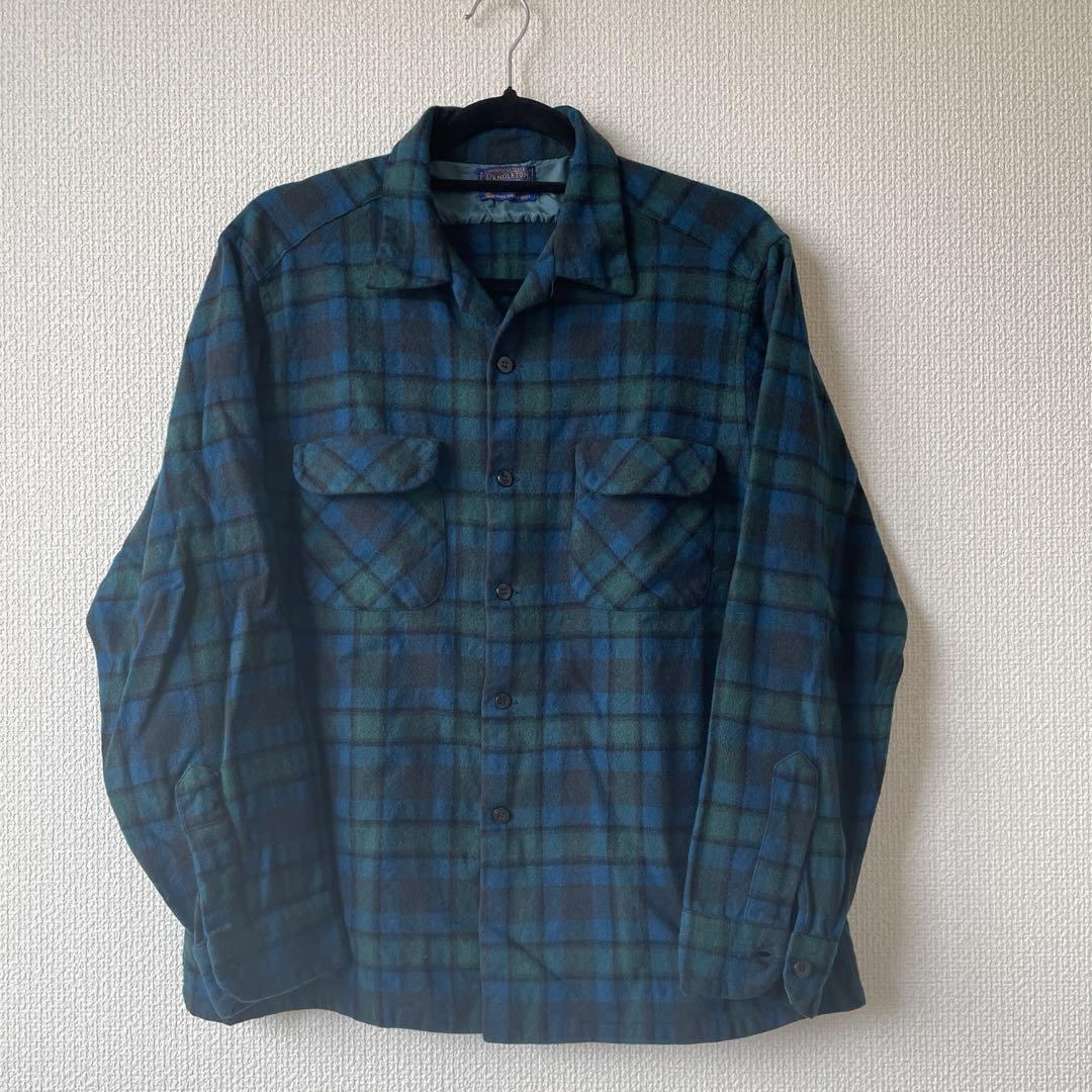 60s PENDLETON Wool Board Shirt 青緑 M ペンドルトン 長袖