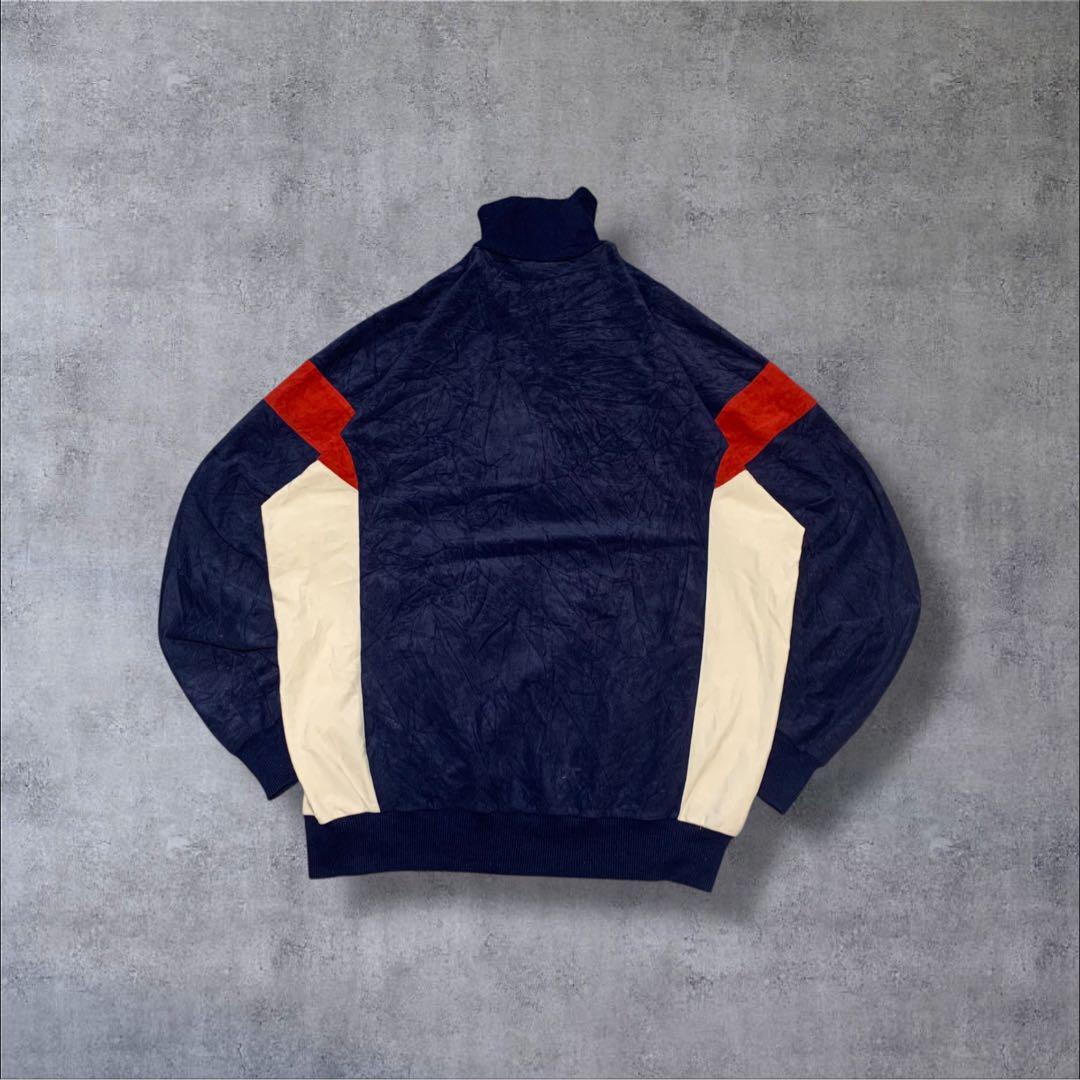 90s adidas古着ベロアトラックジャケットフランスカラーネイビー