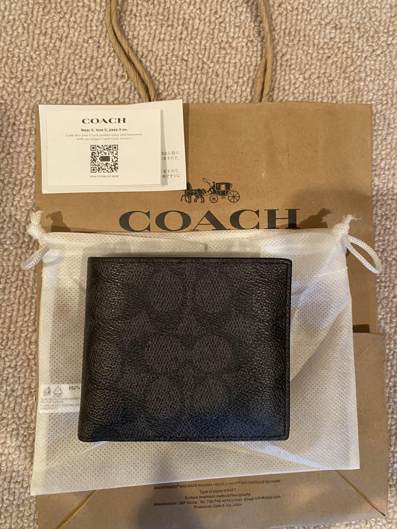 黒 レザー 二つ折り財布　coach
