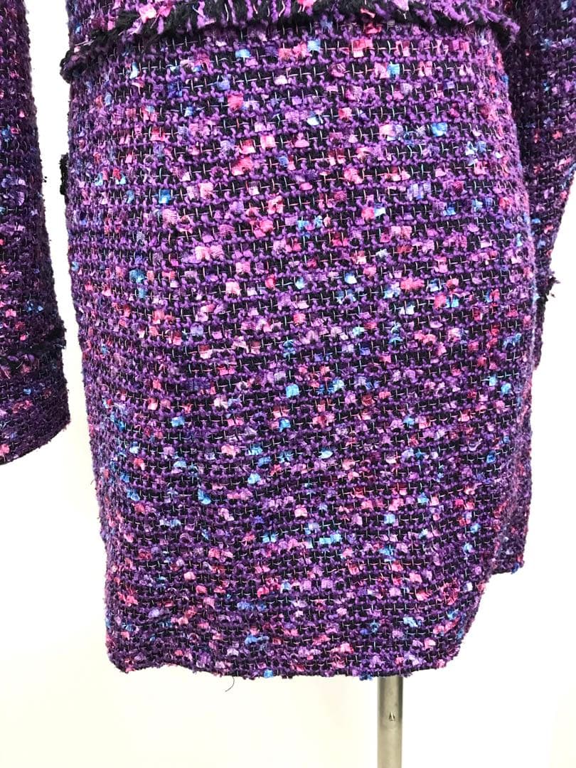 未使用マーキュリーデュオリボンツイードジャケットフリンジコートブルゾン紫パープル 未使用マーキュリーデュオリボンツイードジャケットフリンジコートブルゾン紫パープル