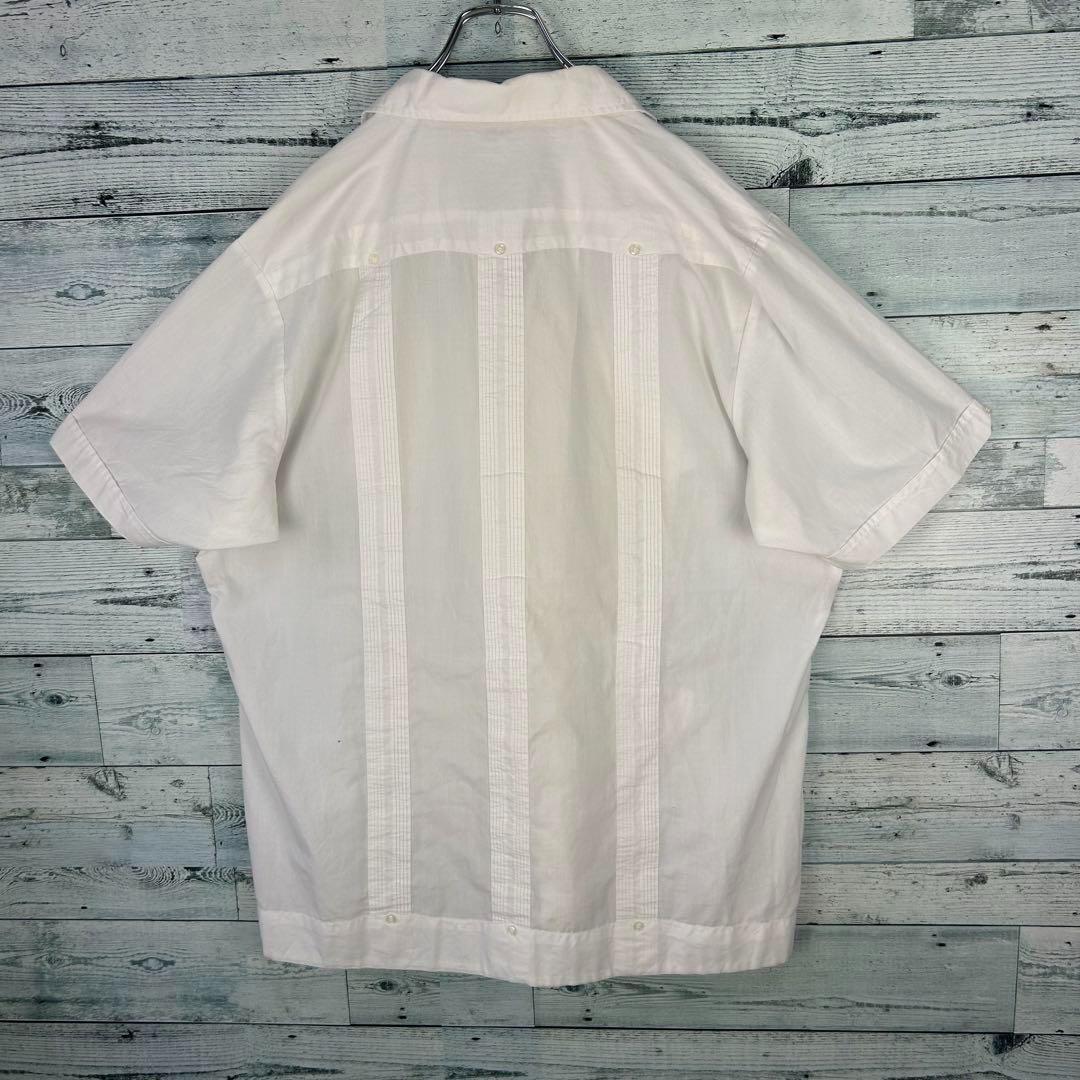 オールホワイト 刺繍 キューバシャツ オープンカラー 白 GUAYABERA Campos オープンカラー半袖キューバシャツ 刺繍入り