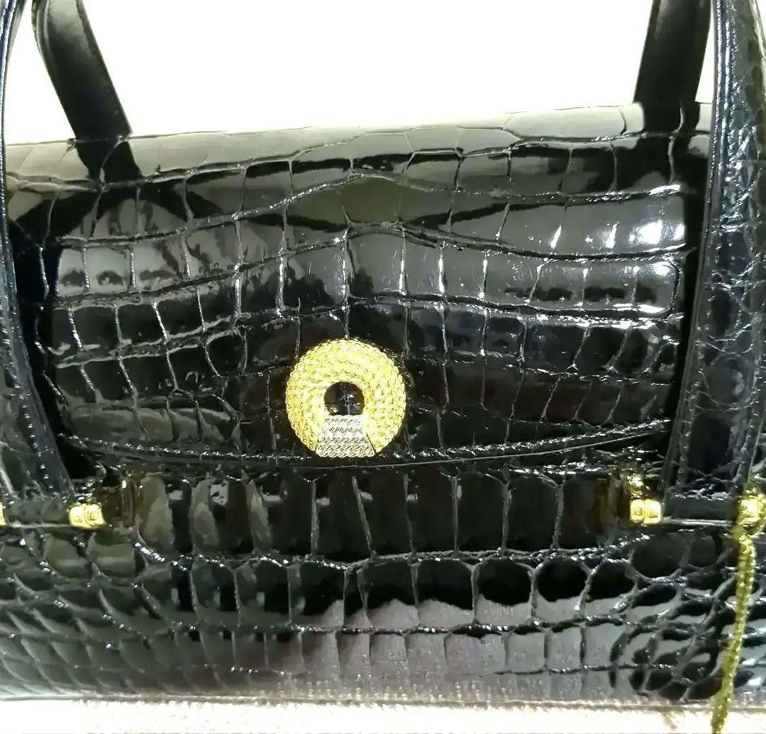 極美品 ✨JRA シャイニングクロコダイル バッグ 希少 円筒型 内側スエード BARCOS バッグ レディース クロコダイル型押しシャイニング