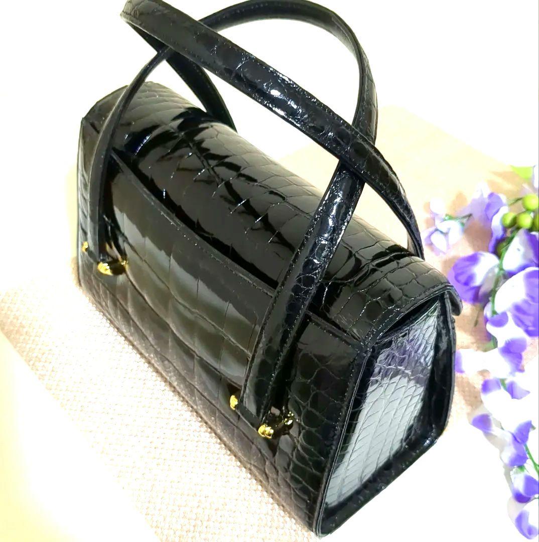 極美品 ✨JRA シャイニングクロコダイル バッグ 希少 円筒型 内側スエード BARCOS バッグ レディース クロコダイル型押しシャイニング