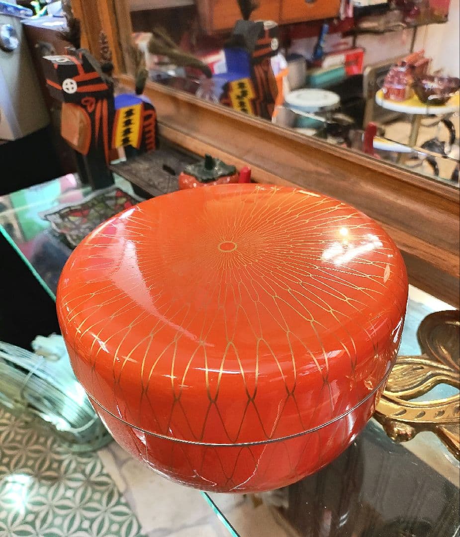 茶道具 菓子器 喰籠 朱網目 縁錫 喰篭 喰ろう じきろう 茶道