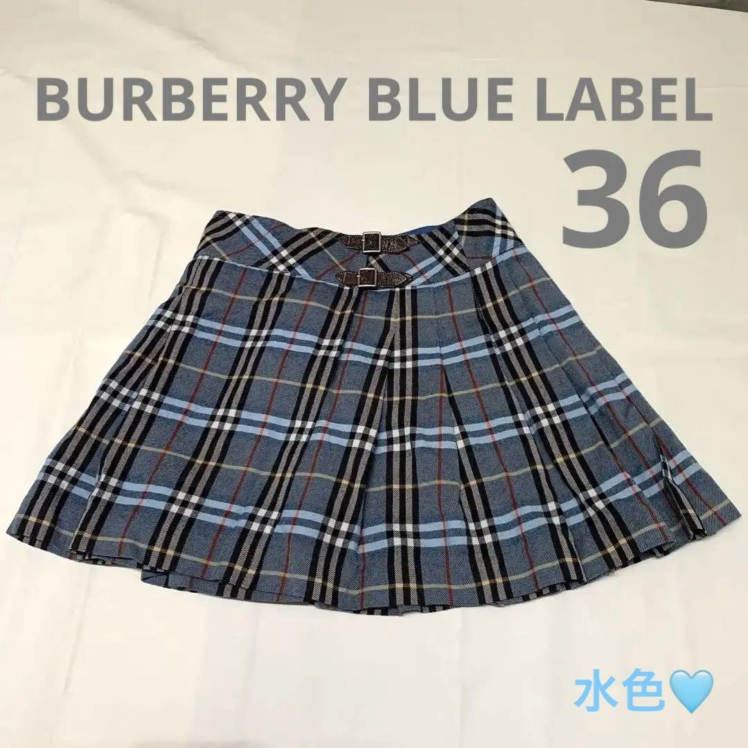 BURBERRY BLUE LABEL ノバチェック メガチェック リボン 水色 BURBERRY バーバリー ノバチェック ミニスカート 水色