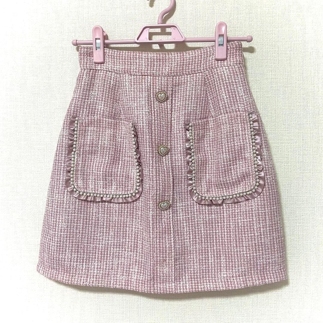 【Honey Cinnamon】ピンクツイード台形ミニスカート
