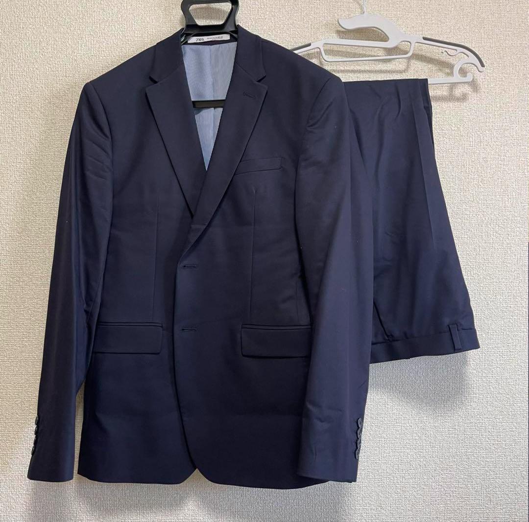 ZARA ザラ　ネイビー ウール混紡 スーツ セットアップ ZARA ザラ スーツ セットアップ ネイビー EU 48 - メルカリ