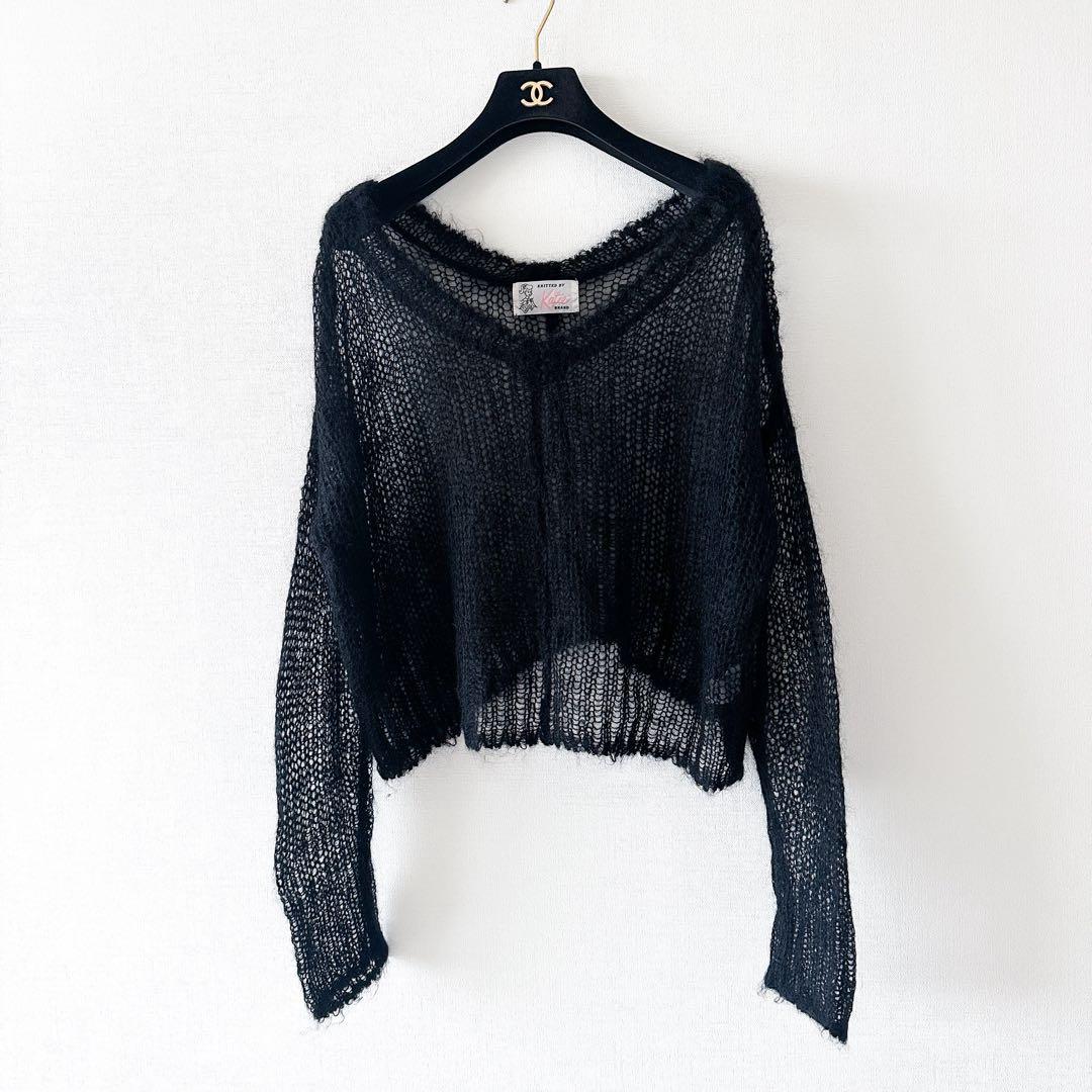 Katie ケイティ モヘア シアーニット 黒 フリー ブラック モヘヤ SIZE Katie