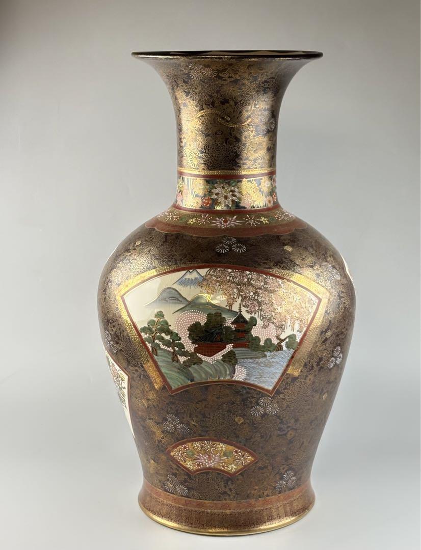薩摩 蓮山　薩摩錦手 金彩色絵 高さ約61cm 花瓶 壷