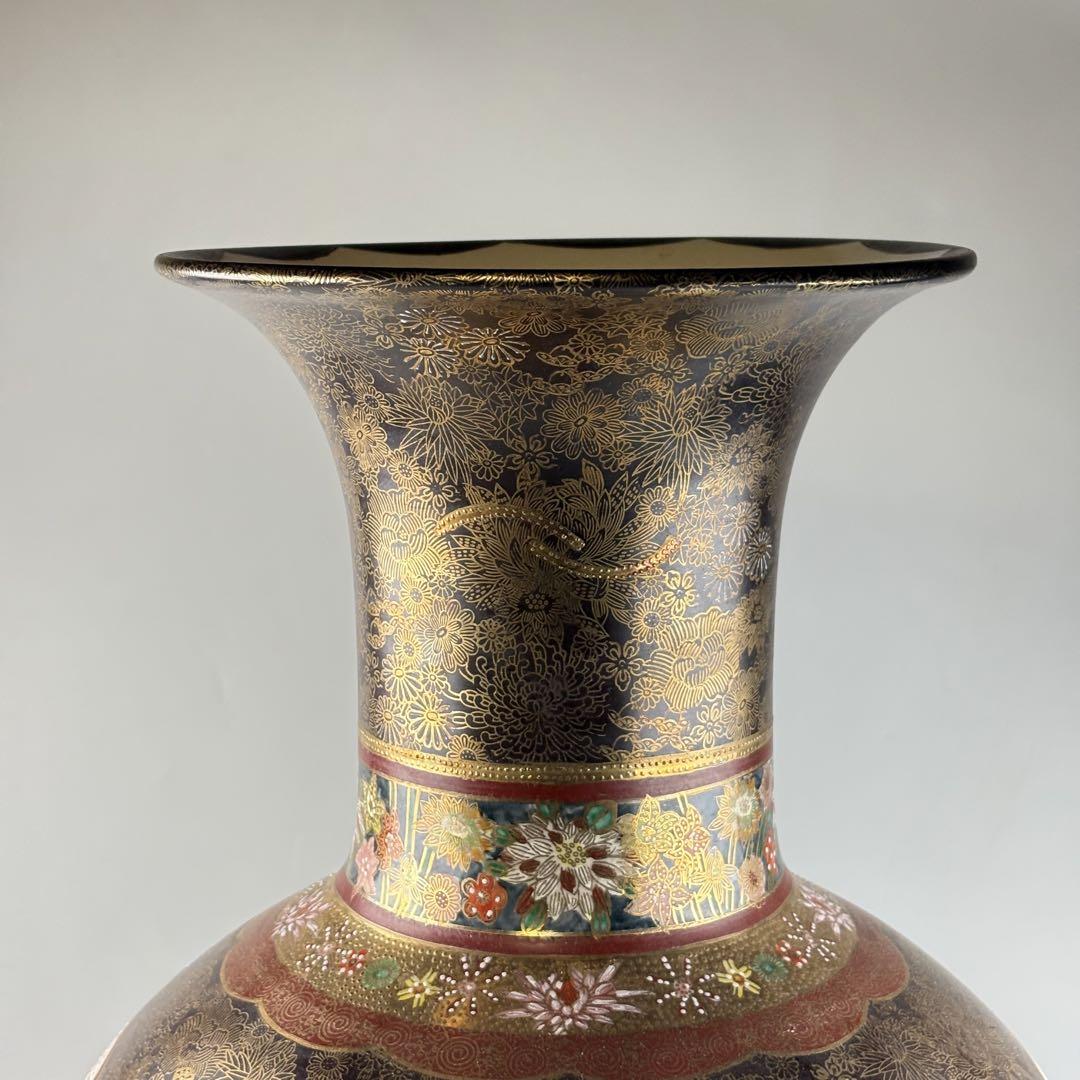 薩摩 蓮山　薩摩錦手 金彩色絵 高さ約61cm 花瓶 壷