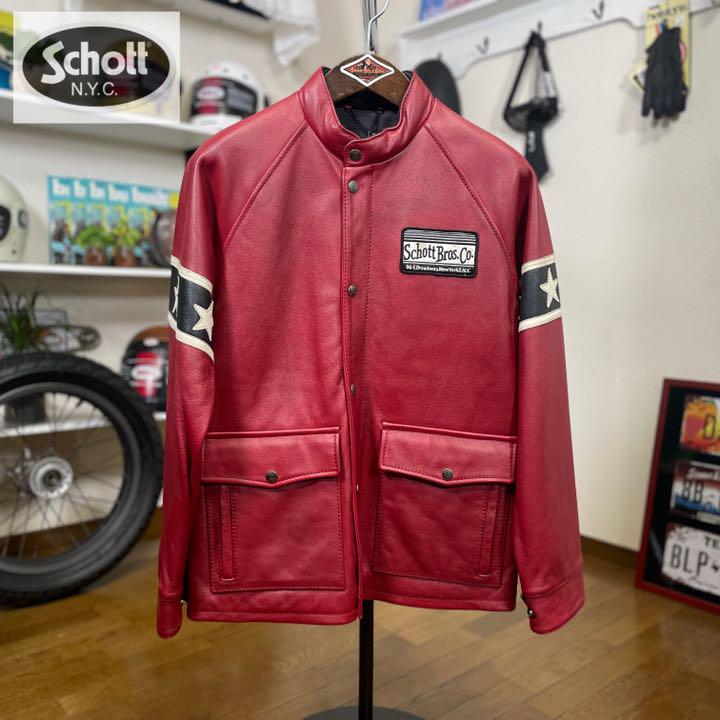 定価８万☆未使用品☆Schott ショット レザージャケット レッド/M