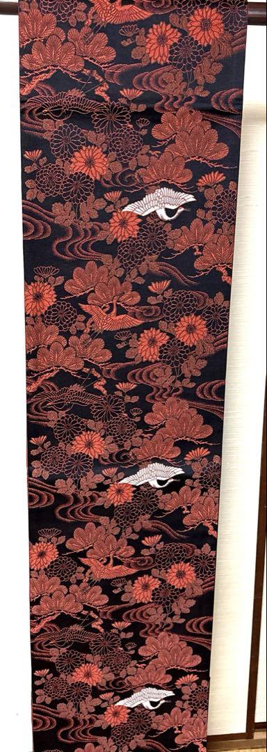 中古美品 古典柄 朱色鶴 袋帯 8,000円