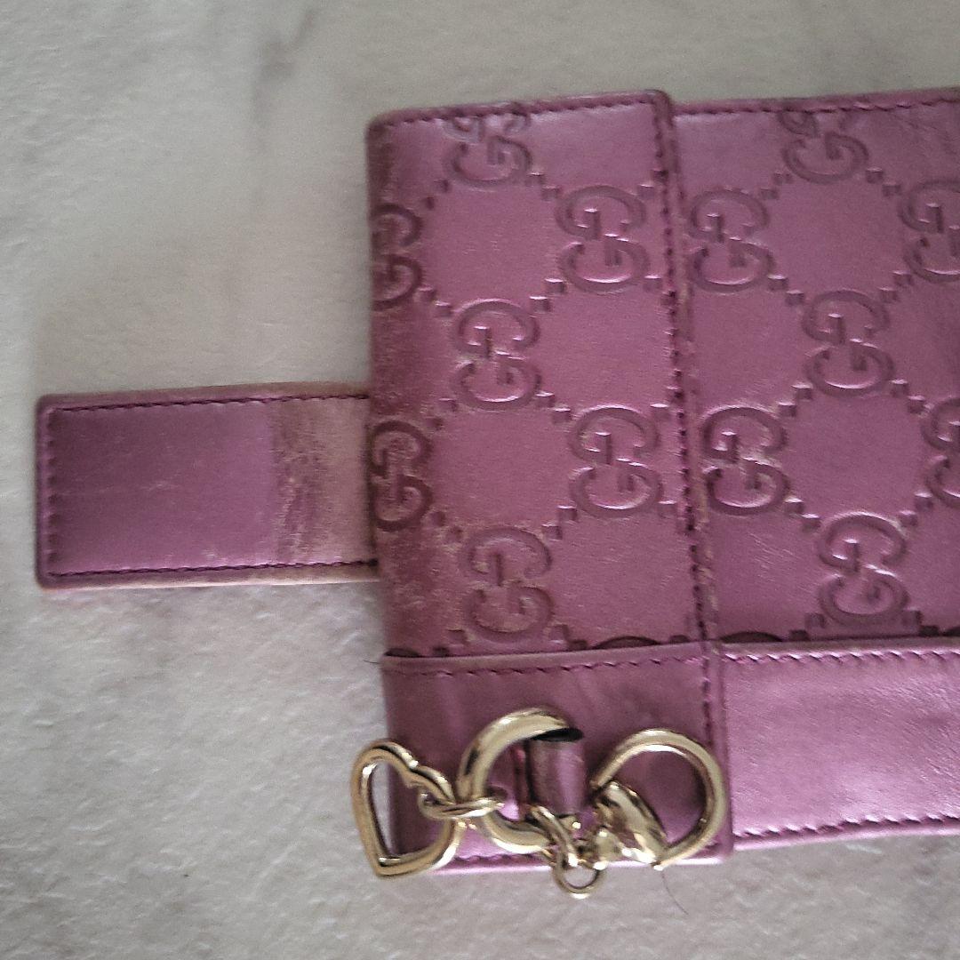 GUCCI グッチ　折り財布　メタルロゴ　ハートロゴ　シマレザー　GG 美品】GUCCI 二つ折り財布 GG柄 シマレザー ハート ロゴチャーム