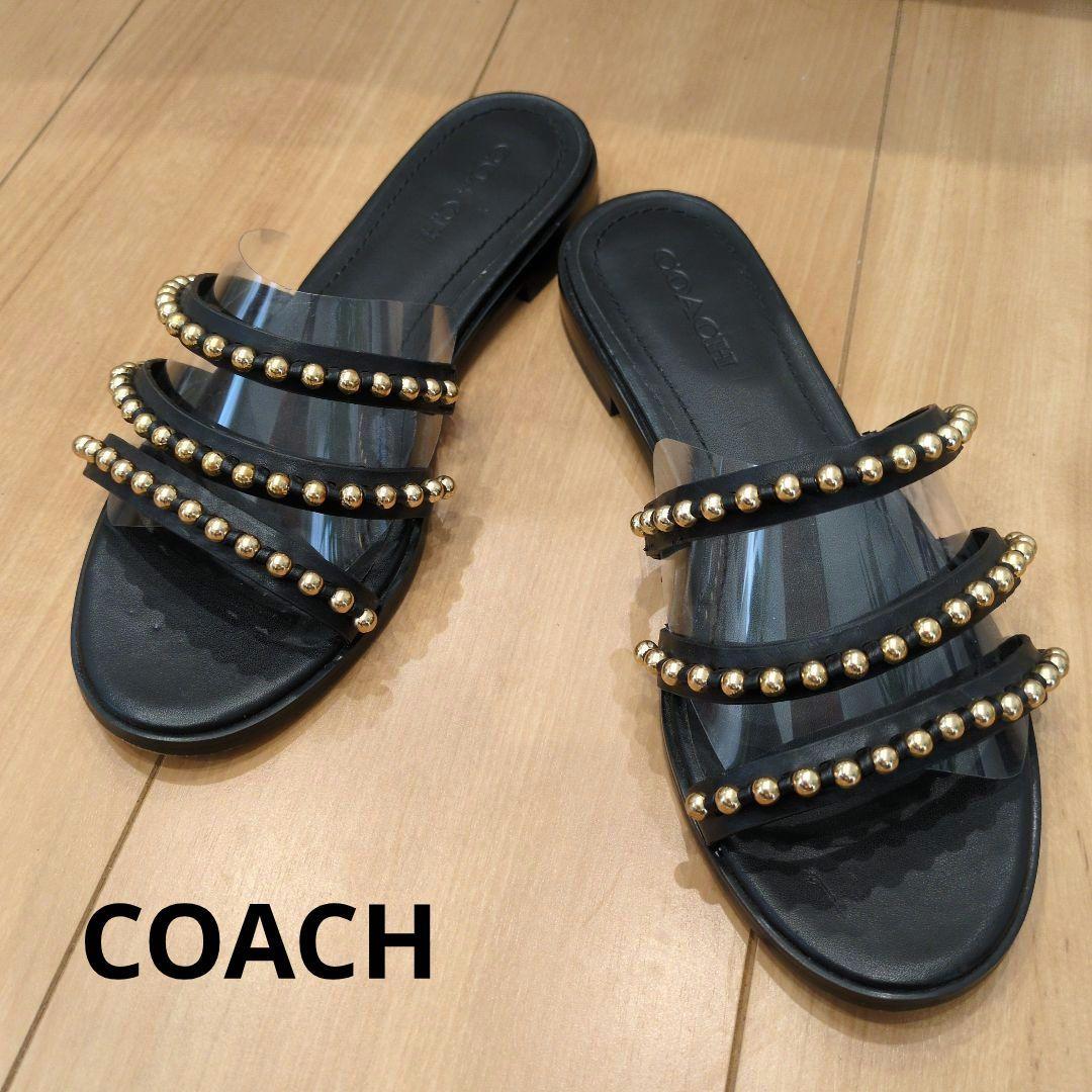 COACH　コーチ　ビーズ装飾　ブラックサンダル　8c