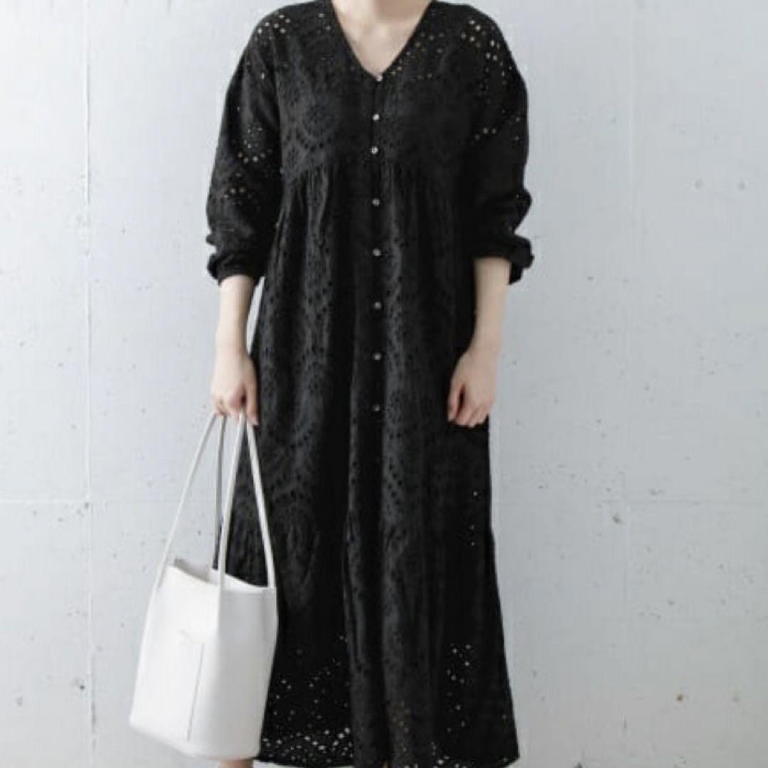 新品　アーバンリサーチサニーレーベル　カットワークレースワンピース　ブラック