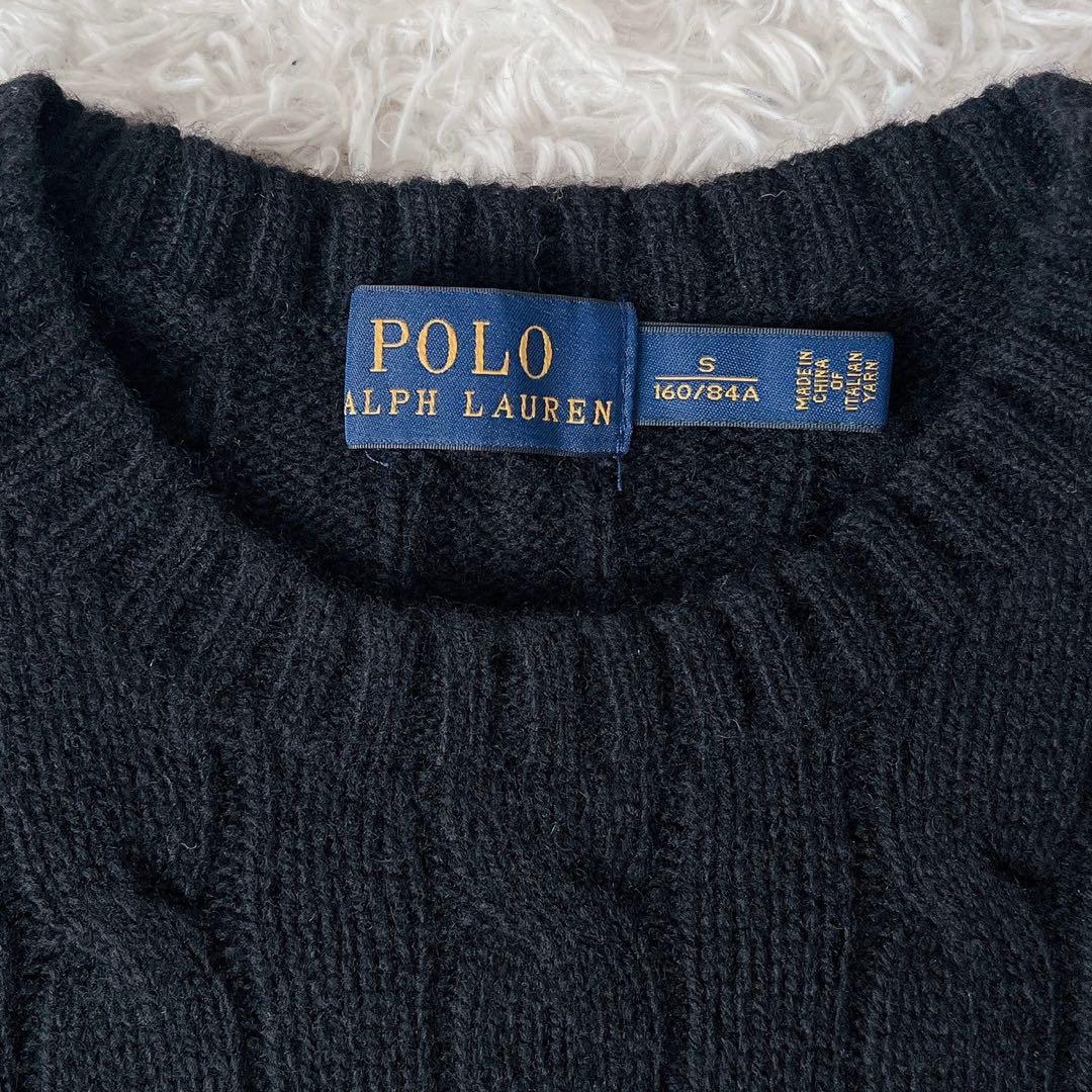 ラルフローレン　ワンポイント刺繍ロゴ クルーネック ケーブルニット カシミヤ ケーブル ニット クルーネック ロゴ刺繍 ウール カシミヤ ブルー