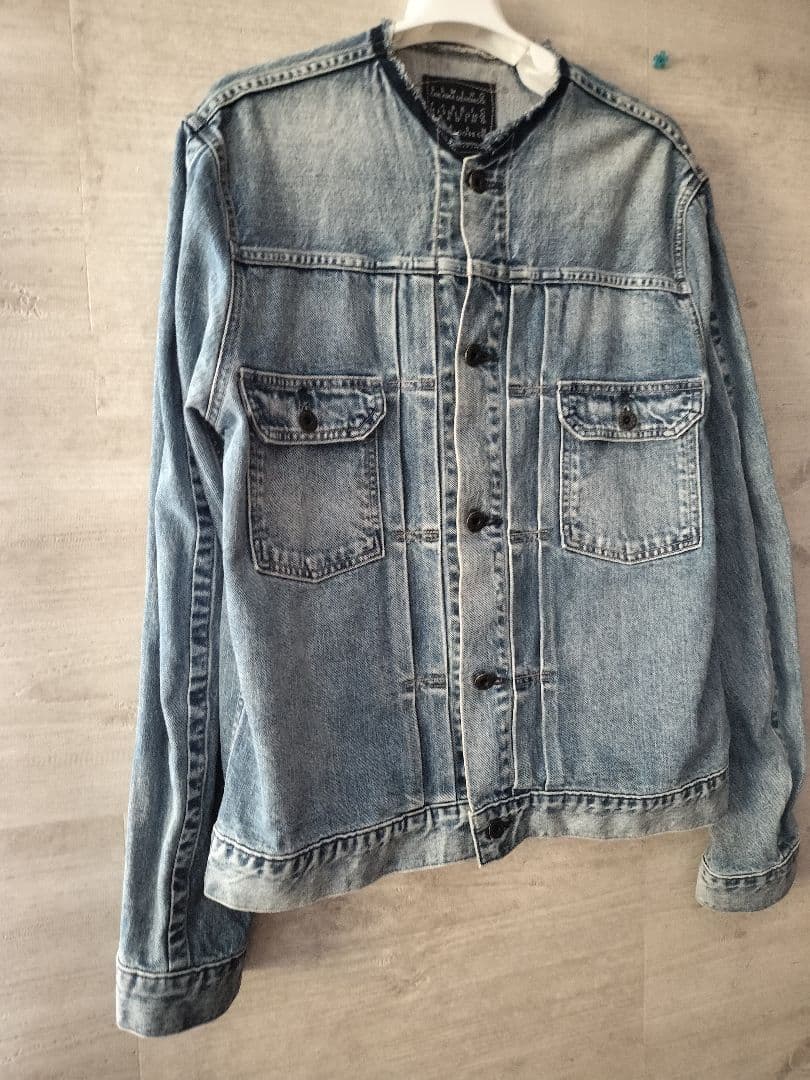 KURO ノーカラーデニムジャケット クロ Gジャン デニム KURO ノーカラーデニムジャケット クロ Gジャン デニム