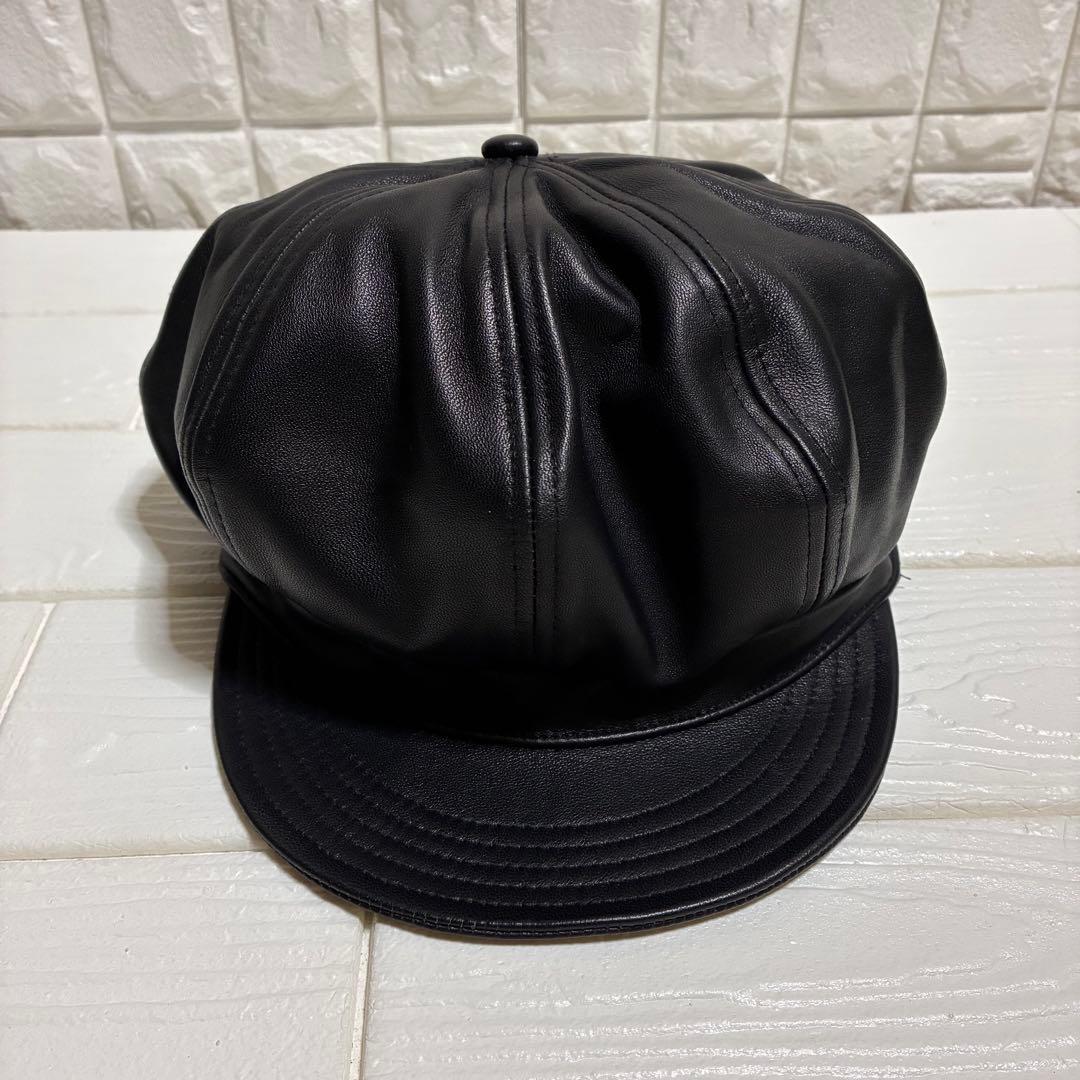 SCHOTT LEATHER NEWSBOY CAP Mサイズ ブラック