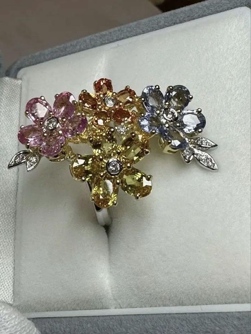❤️カラフル花モチーフリング❤️マルチカラーサファイア総重量11.28g